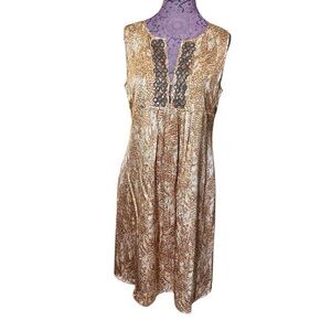 Beth Bowley Anthropologie Brown Printed Beaded Dress
